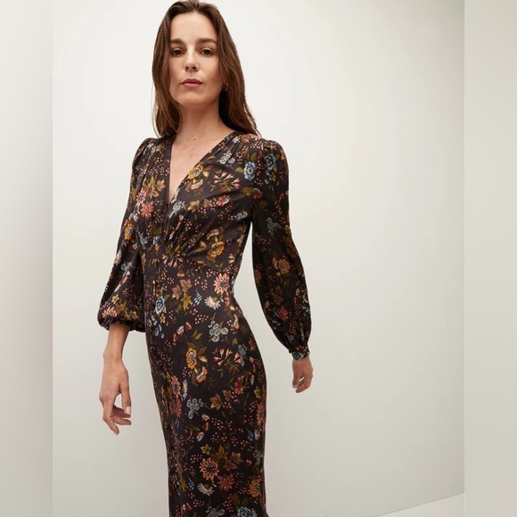 Veronica Beard Terina Floral Print Long Sleeve Silk Blend Maxi Dress Size 2 - Picture 3 of 7